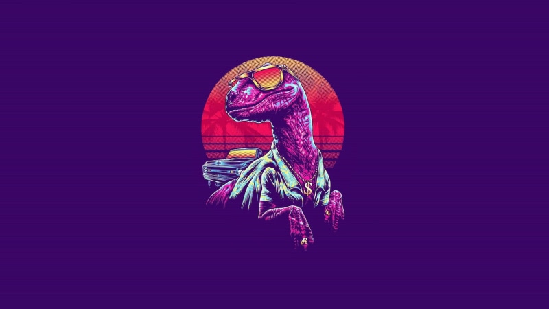80s, Neon, Sintav, VelociRaptor, New Retro Wave, Glasses, Synth, Retrowave, Art, Synthwave, 1080P, Minimalism, Dinosaur