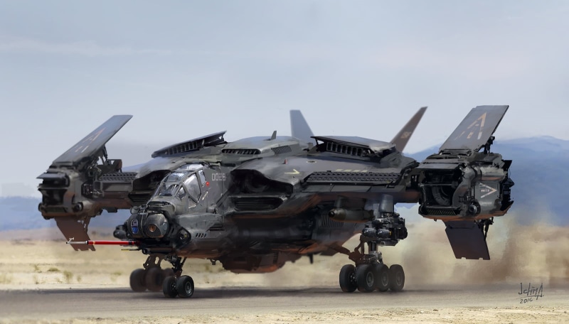 vehicle, mode of transportation, field, copy space, nature, render, gun, clear sky, land Vehicle, machinery, transportation, military, black, plane, air Vehicle