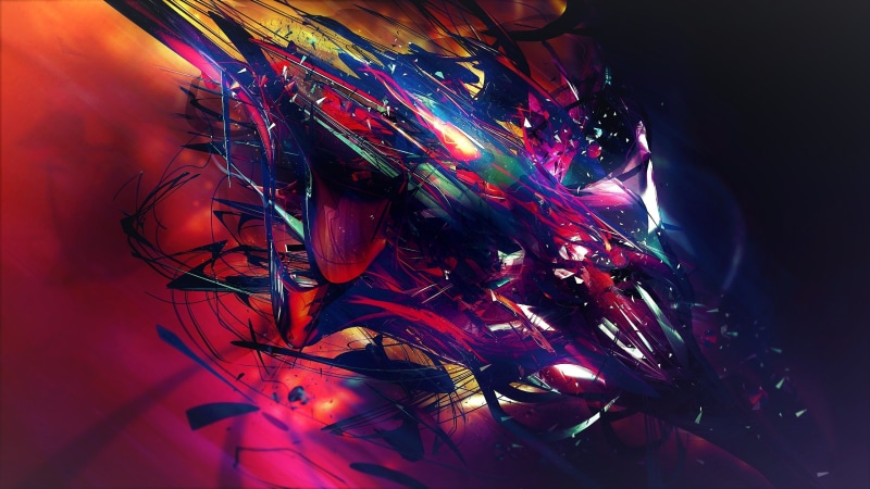 rainbows, pink, 2K, dark, colorful, shards, abstract, green, bright, 3D, blue, digital art, purple
