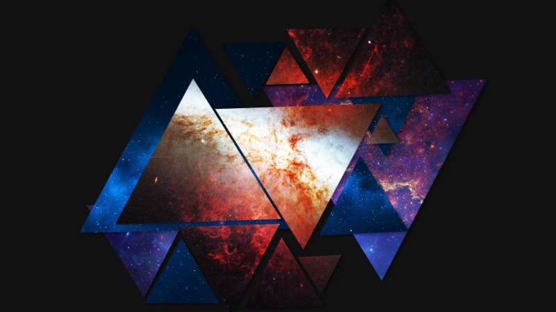 star, triangle, triangles, symmetry, graphics, nebula, abstract, 4K, art, darkness, graphic design, planet, space