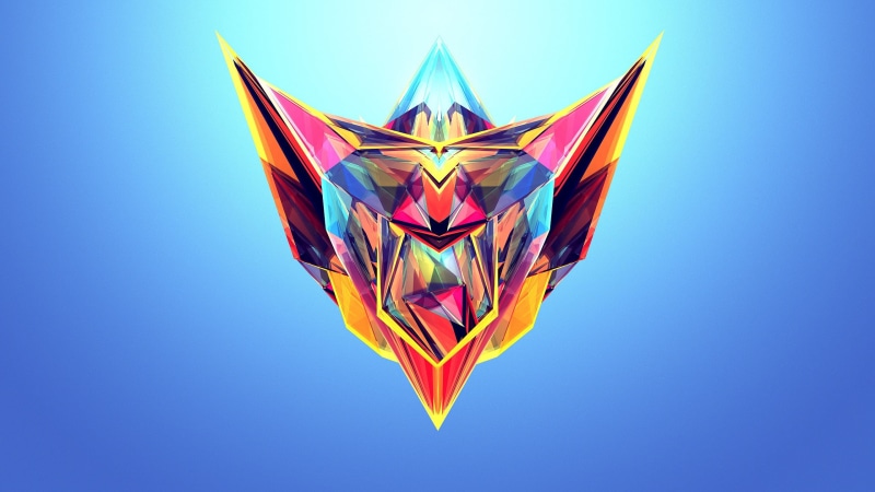 symbol, geometric Shape, colorful, artwork, shiny, mid-air, backgrounds, single Object, sky, 2K, no people, illustration, shape, colored background, computer Graphic