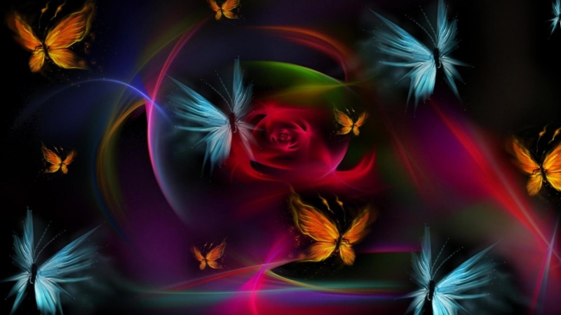 1080P, digital art, flower, butterflies, glittering, graphics, colorful, shine, artwork, butterfly, 3d, visual effects, neon light, art, neon, special