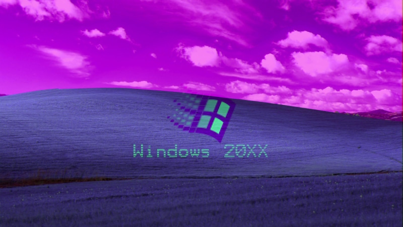 sky, technology, 4K, nature, wood - material, land, Retrowave, text, day, built structure, Windows XP, vaporwave, building exterior, sign, western script