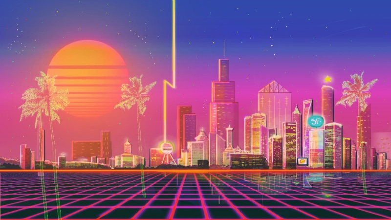 City, 1080P, Sintav, 80s, Futuresynth, New Retro Wave, Retrouve, Synth, 80s, The sun, Illustration, Synthwave, Background, Neon, Outrun, Music, Retrowave