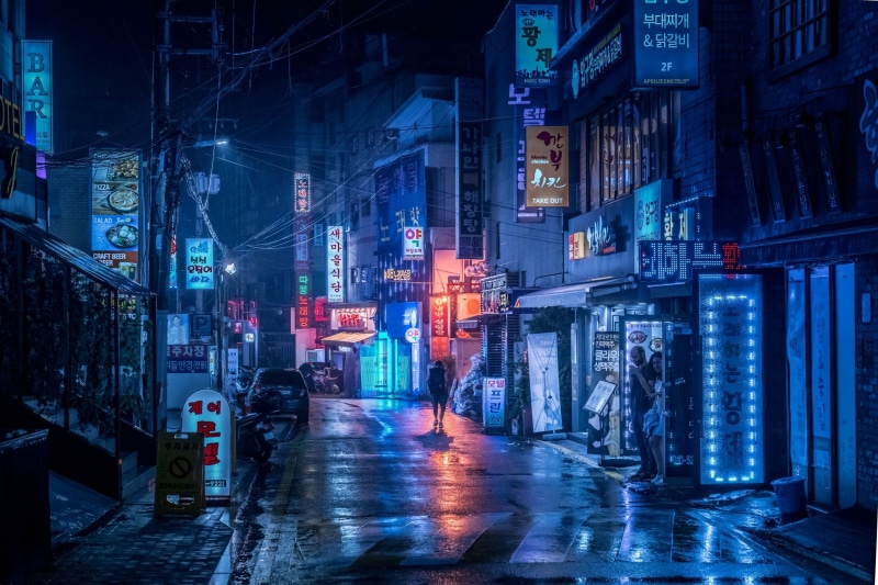 cityscape, traffic, tower, 1080P, street, city, neon Light, the way forward, stores, people, black, manhattan - New York City, computer, rain, road, travel Destinations