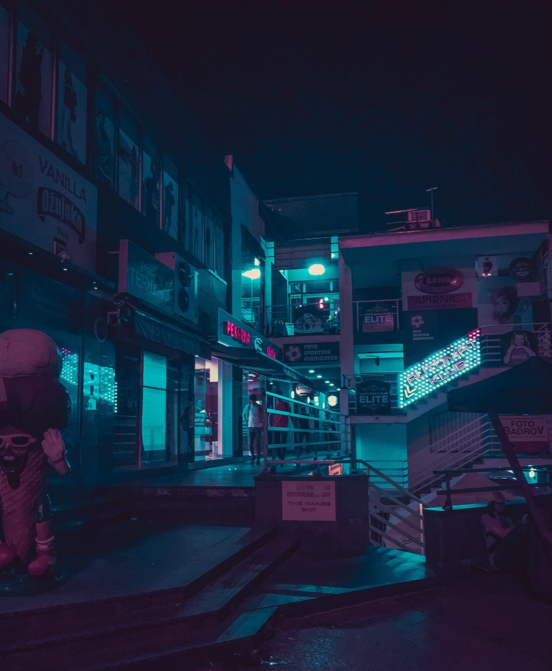 outrun, outrunvisuals, real people, retrowave, footpath, city, city life, neon, architecture, vaporart, building exterior, incidental people, built structure