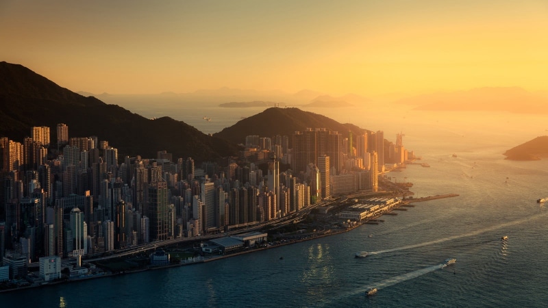 sea, 720P, architecture, famous Place, office building exterior, harbor, modern, mountain range, financial district, built Structure, nature, asia, skyscraper