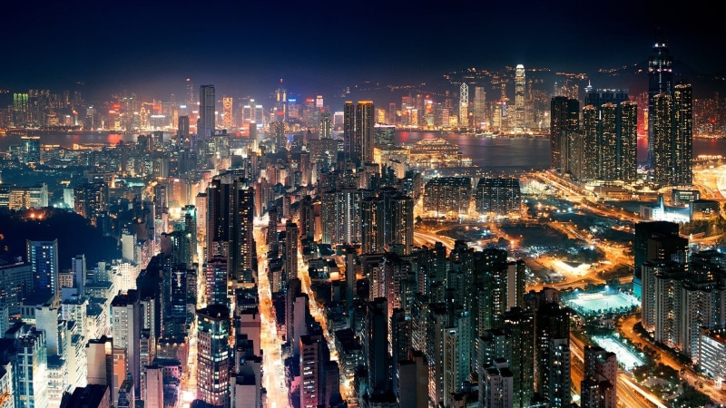 city lights, China, 1080P, urban, crowded, architecture, downtown district, urban skyline, outdoors, building, landscape, Hong Kong, illuminated, office building exterior
