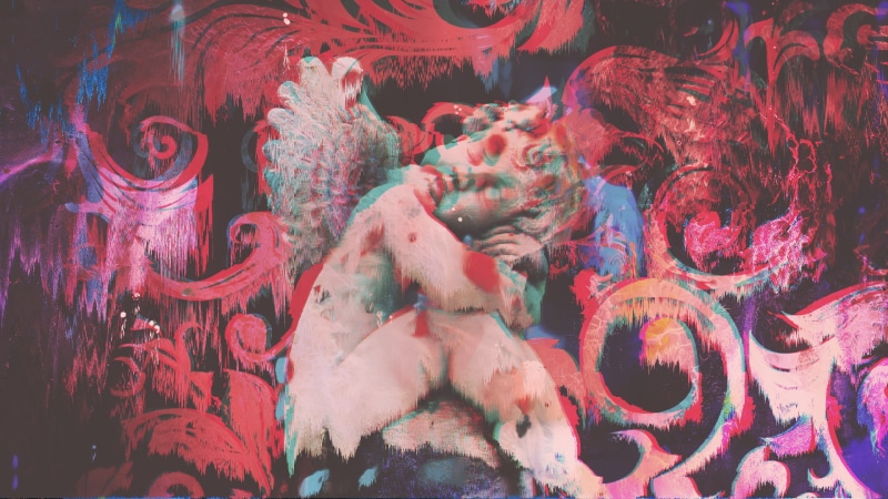 1080P, statue, glitch art, vaporwave