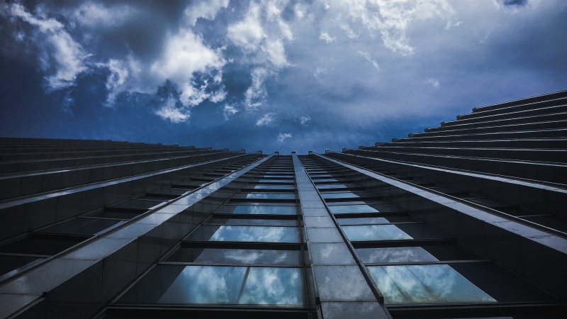 modern, nature, tall - high, outdoors, croatia, cloud - sky, low angle view, directly below, no people, windows, blue, building, building exterior, cyberpunk