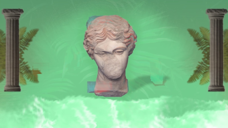 1080P, art and craft, representation, religion, close-up, belief, digital composite, green color, human representation, day, statue, indoors, glitch art