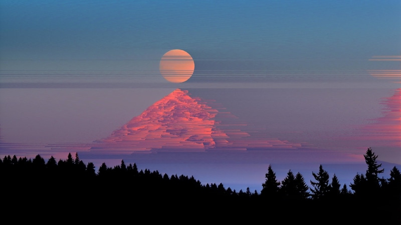 vaporwave, 2K, mountain top