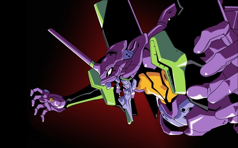 three dimensional, indoors, evangelion, black background, EVA Unit 01, creativity, illuminated, studio shot, digital, Neon Genesis Evangelion, design, neon