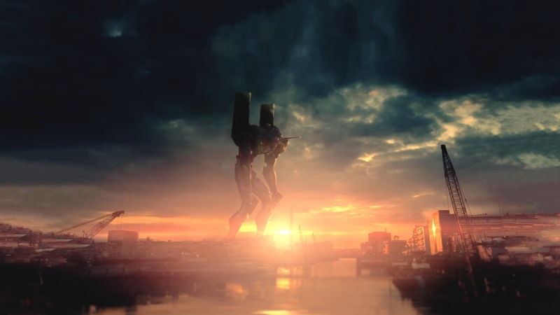 illustration, nature, one Person, no people, anime, robot, women, silhouette, EVA Unit 01, cloud - sky, water, sci, urban Skyline, movie, machinery, back Lit