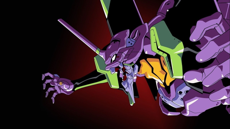 cyborg, technology, studio shot, craft, purple, black background, nature, indoors, three dimensional, colored background, EVA Unit 01, 1080P, anime, Neon Genesis Evangelion