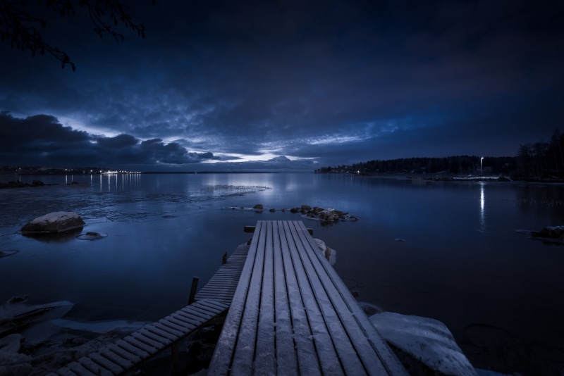 blue  night, night, wooden, black sky, time, winter, lights, evening, pier, nikon  d600, sunset, nature, black, outdoor, snow, outdoors, sea, finland, dock