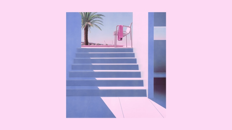 palm trees, stairs, Retrowave, vaporwave, 1080P, 80s, pink