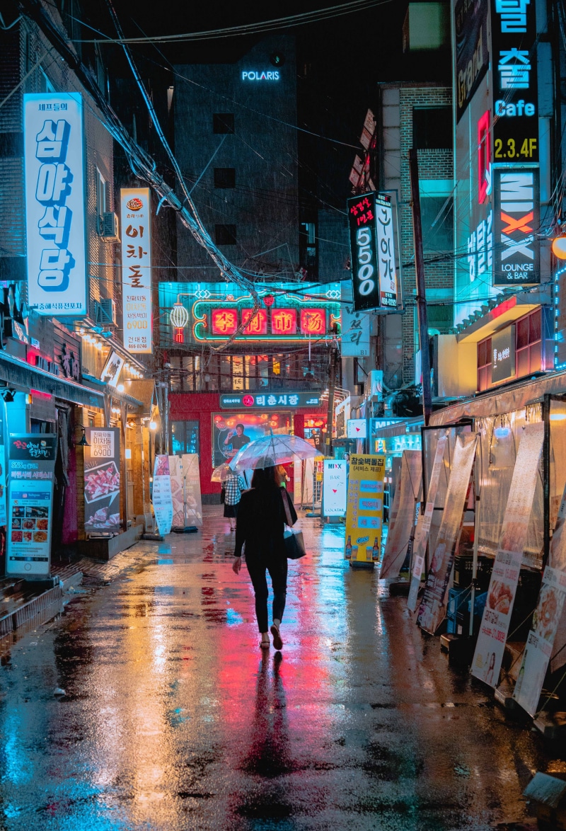 street view, tourism, flooring, rain, neon rain, thailand, 5K, urban, famous Place, illuminated, street, neon, walking, urban Scene, tourist, holding