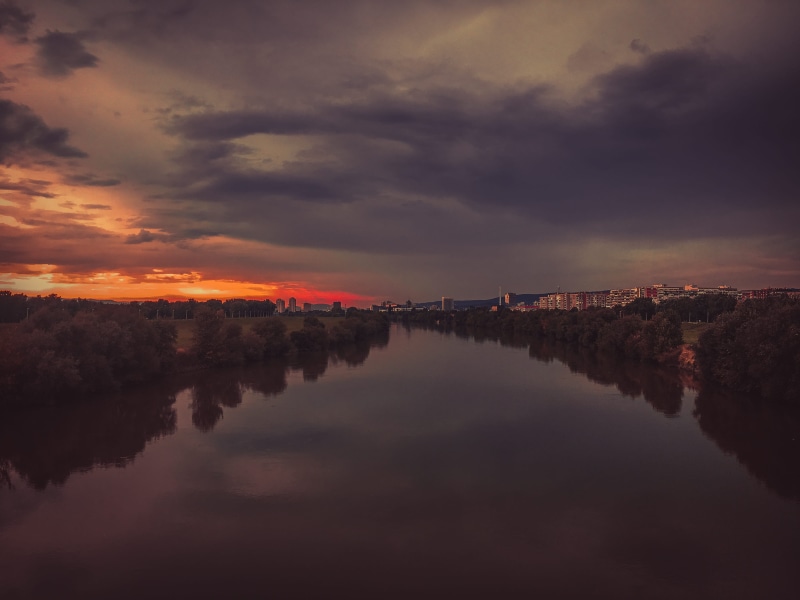 most mladosti, orange, zagreb, river, yellow, trees, city, photography, beauty in nature, landscape, sky, tranquility, scenics - nature, clouds, built structure