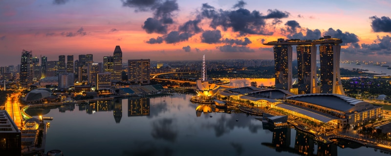 1080P, singapur, tower, waterfront, famous Place, Architecture, night, Reflection, urban Skyline, Sunset, rise, Singapore, marina  bay, downtown District