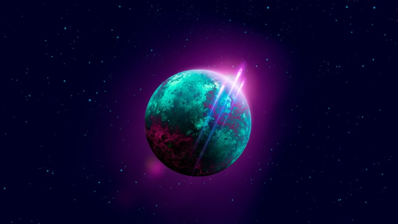 outdoors, dark background, purple, digital, solar System, stratosphere, purple background, single object, stars, space exploration, glowing, light - Natural Phenomenon