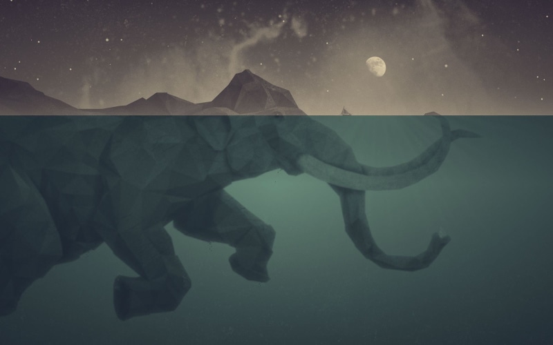 beauty in nature, artwork, outdoors, night, digital art, animal, mammoths, science, blue, swimming, snow, animals, illustration, water, marine, split view