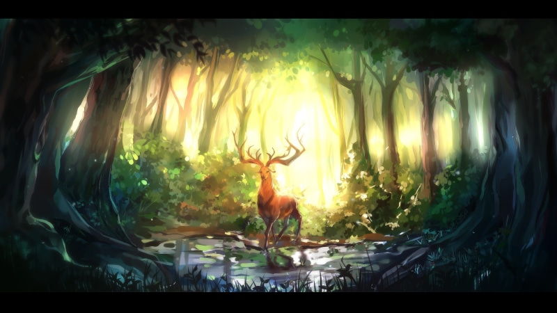 backgrounds, light - Natural Phenomenon, sea, reindeer, 2K, invertebrate, dark, sea life, vertebrate, magic, art, fantasy art, abstract, woodland, mystery