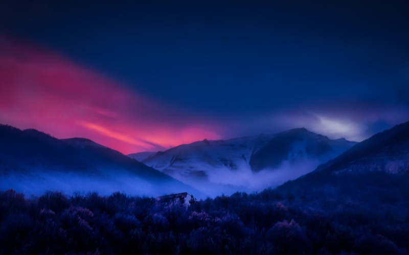 environment, nature, 1080P, landscape, trees, sunset, dusk, purple, sky, beauty in nature, scenics - nature, mountain range, non-urban scene, majestic