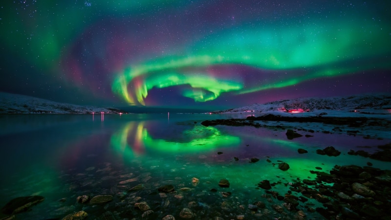 starry night, tromso, norway, aurora borealis, night sky, northern lights, europe, 1080P, polar lights