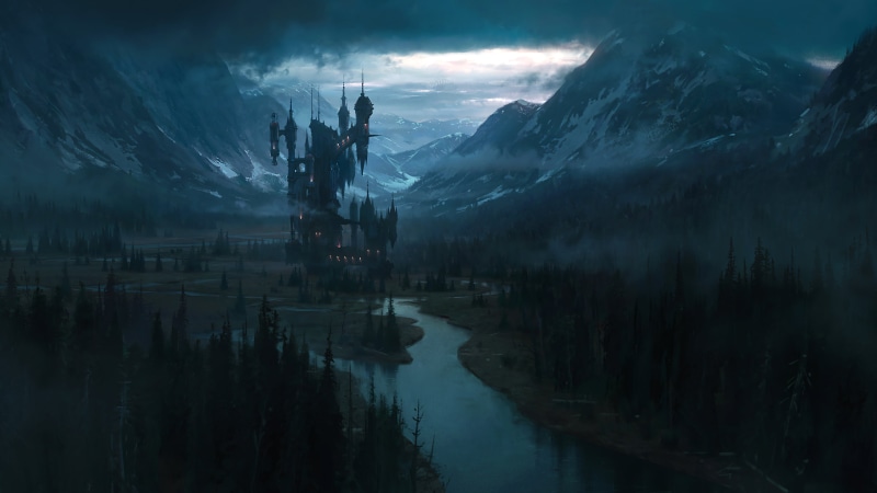 nature, 4K, castle, Castlevania (anime), fantasy art, artwork, landscape, dark, mountains