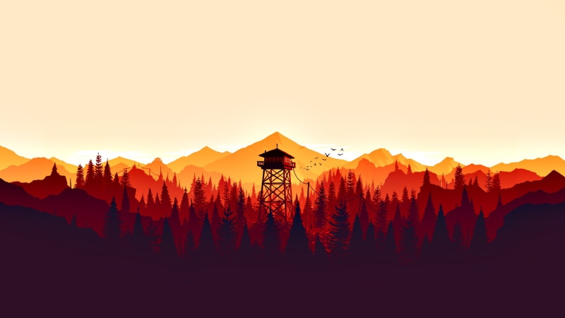 landscape, 1080P, low poly, artwork, illustration, digital art, Olly Moss, colorful, Firewatch, tower, nature, mountains, fire lookout tower, minimalism
