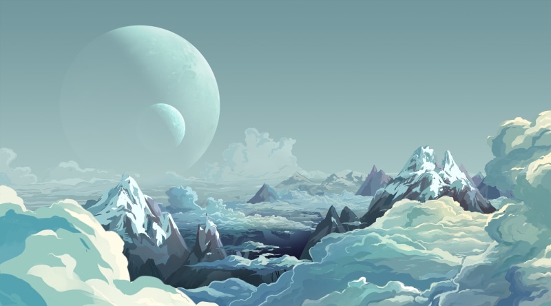 Artistic, Fantasy, Clouds, Peaks, Planets, Vector Art, Aero, 4K, spaceart, digitalart, Mountains, Landscape, alien, Artwork, Illustration, Planet