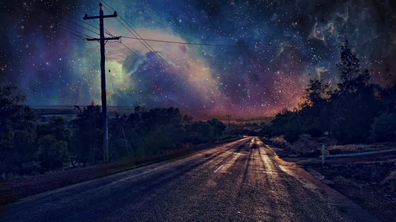 stars, evening, darkness, nature, sky, 1080P, night, starry sky, starry night, landscape, road