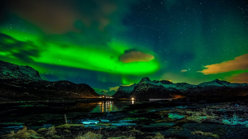 phenomenon, northern lights, landscape, atmosphere, sky, green color, mountain, star - space, aurora polaris, dramatic sky, tranquil scene, europe, space