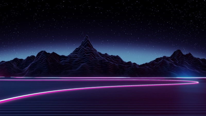 light, stars, midnight, star, night, polygon, mountain, digital art, 4K, sky, landscape, synthwave, darkness, retro, laser, artistic, neon, artwork, starry