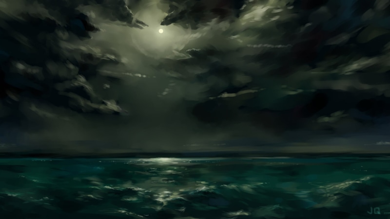 scenics - nature, painting, digital art, tranquility, tranquil scene, water, storm cloud, motion, landscape, outdoors, sky, artwork, underwater, no people