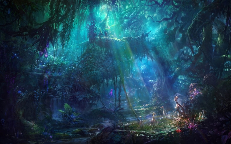 solid, tree, backgrounds, dark, scenics - nature, green, cave, forest, magic, rays, crepuscular, deep, sea, non-urban scene, environment, rainforest, growth