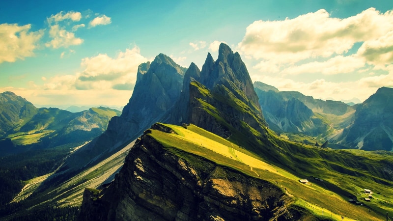 geology, mountain Range, summer, ridges, panoramic, Dolomites (mountains), idyllic, majestic, 720P, european Alps, formation, tranquil scene, hill, green Color