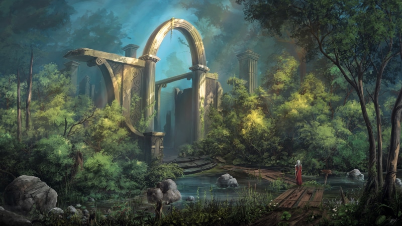 warrior, 2K, fantasy art, forest, landscape, digital art, castle, sword