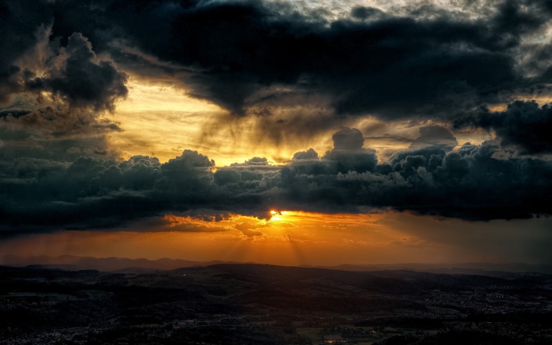 environment, orange, silhouette, orange color, no people, idyllic, sun, outdoors, sunbeam, sunlight, scenics - nature, nature, cloud - sky, tranquil scene