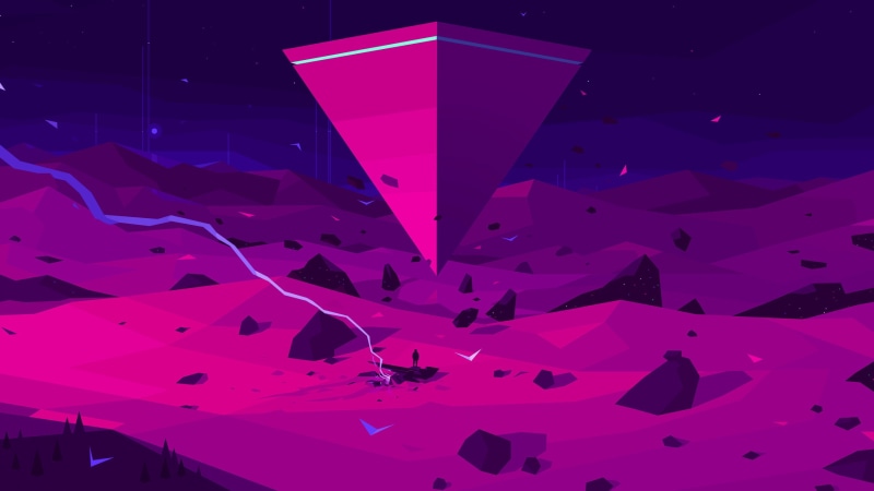 architecture, landscape, vector graphics, pink, rocks, digital art, digital, space, 2K, artwork, minimalism, outdoors, vector art, silhouette, pyramid
