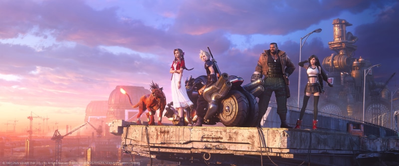 motorcycle, Tifa Lockhart, Cloud Strife, Red XIII, ultrawide, Final Fantasy VII: Remake, ultra-wide, 2K, video game art, Final Fantasy VII, Aerith Gainsborough