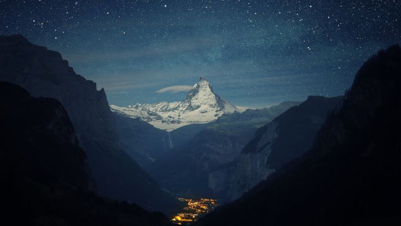 hiking, town, rock, majestic, black, travel, sky, european Alps, nature, environment, solid, clouds, galaxy, constellation, Matterhorn, himalayas, outdoors