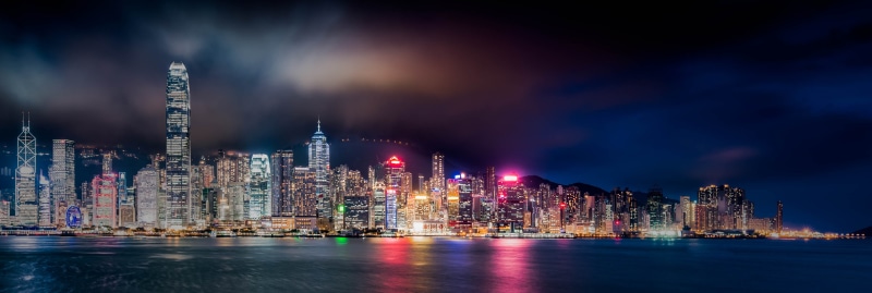 business, panoramic, 4K, near, time  exposure, night, panoramic photography, Osten, lights, harbor, architecture, Asia, hong Kong, famous Place, night time