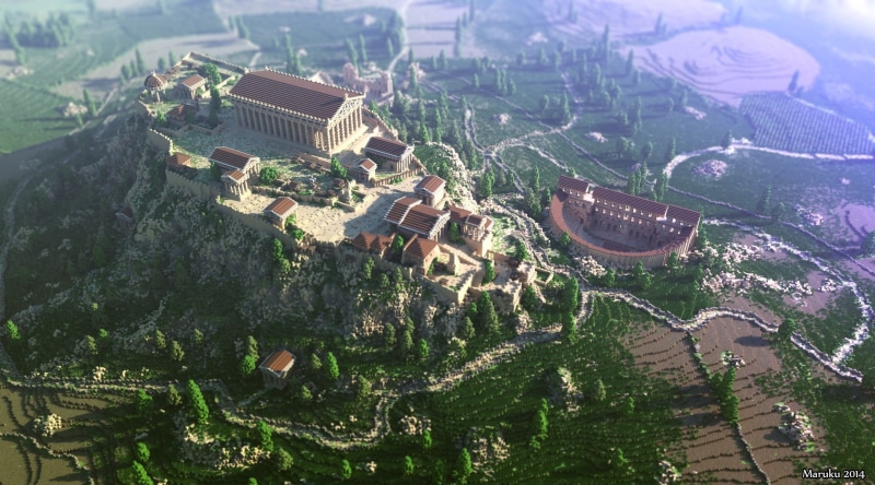 architecture, built structure, guilin, screen shot, Athens, tree, residential district, mountain, environment, house, Minecraft, outdoors, travel, sky