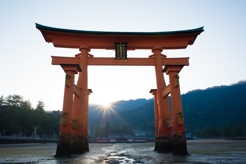 tranquil scene, shrine, religion, mountain, outdoors, place of worship, travel, torii Gate, wooden, torii, architecture, water, day, cultures, spirituality