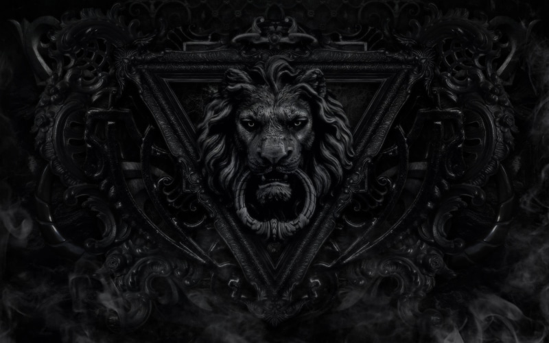 floral pattern, lion, knocker, italy, close-up, sculpture, portrait, indoors, dark, human representation, design, no people, backgrounds, architecture