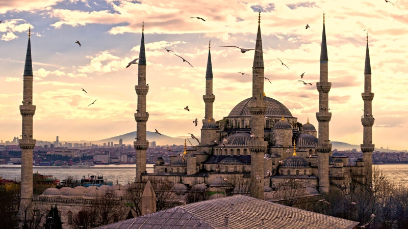 sky, sultan ahmed mosque, turkey, monument, ancient history, sultan ahmet camii, history, historical, blue mosque, historic site, 8k uhd, towers, building