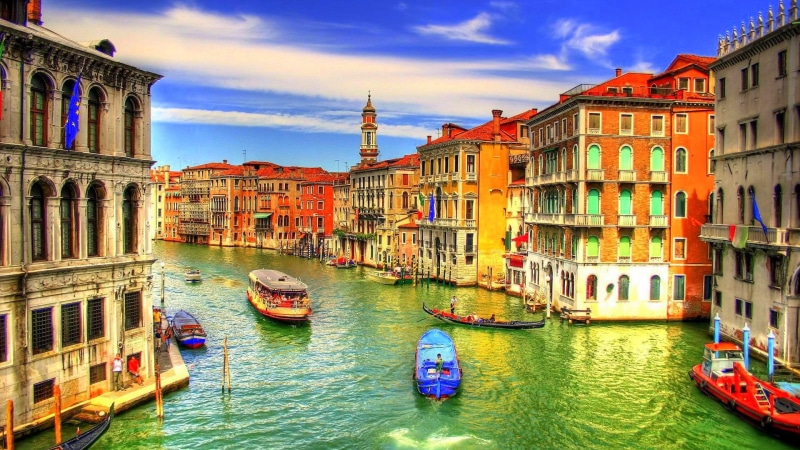 water, reflection, 1080P, ancient, european, venice, cityscape, landscape, city, monument, canal, river, urban, landmark, sky, tower, italy, travel, bridge