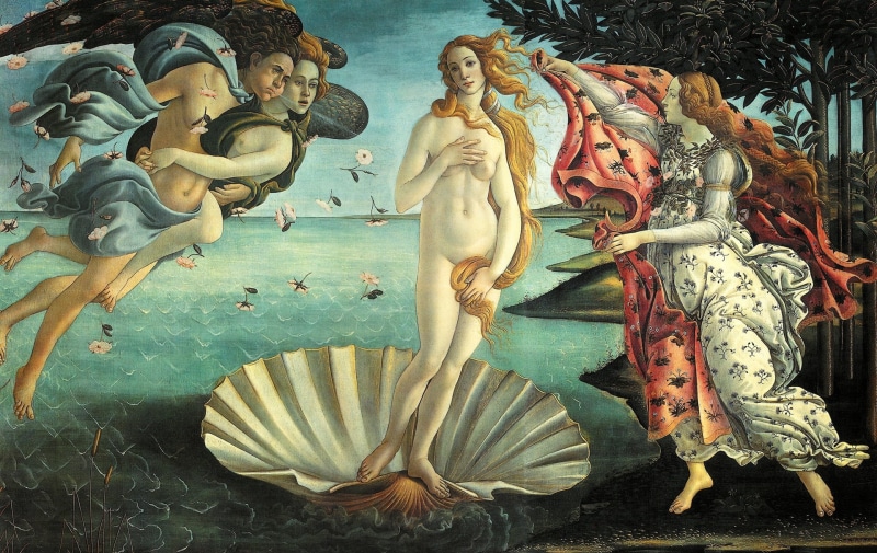sculpture, craft, female likeness, architecture, creativity, outdoors, Sandro Botticelli, statue, cultures, belief, The Birth Of Venus, art and craft, male likeness